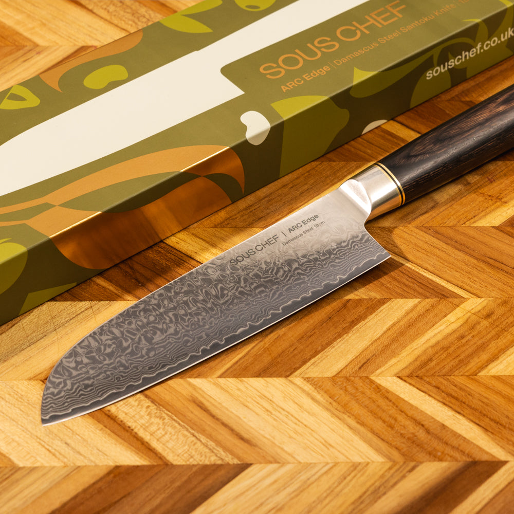Sous Chef ARC Edge Damascus Steel Santoku Knife, 18cm
