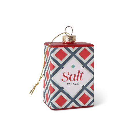 Flakey Salt Box Glass Bauble Tree Decoration, 6cm