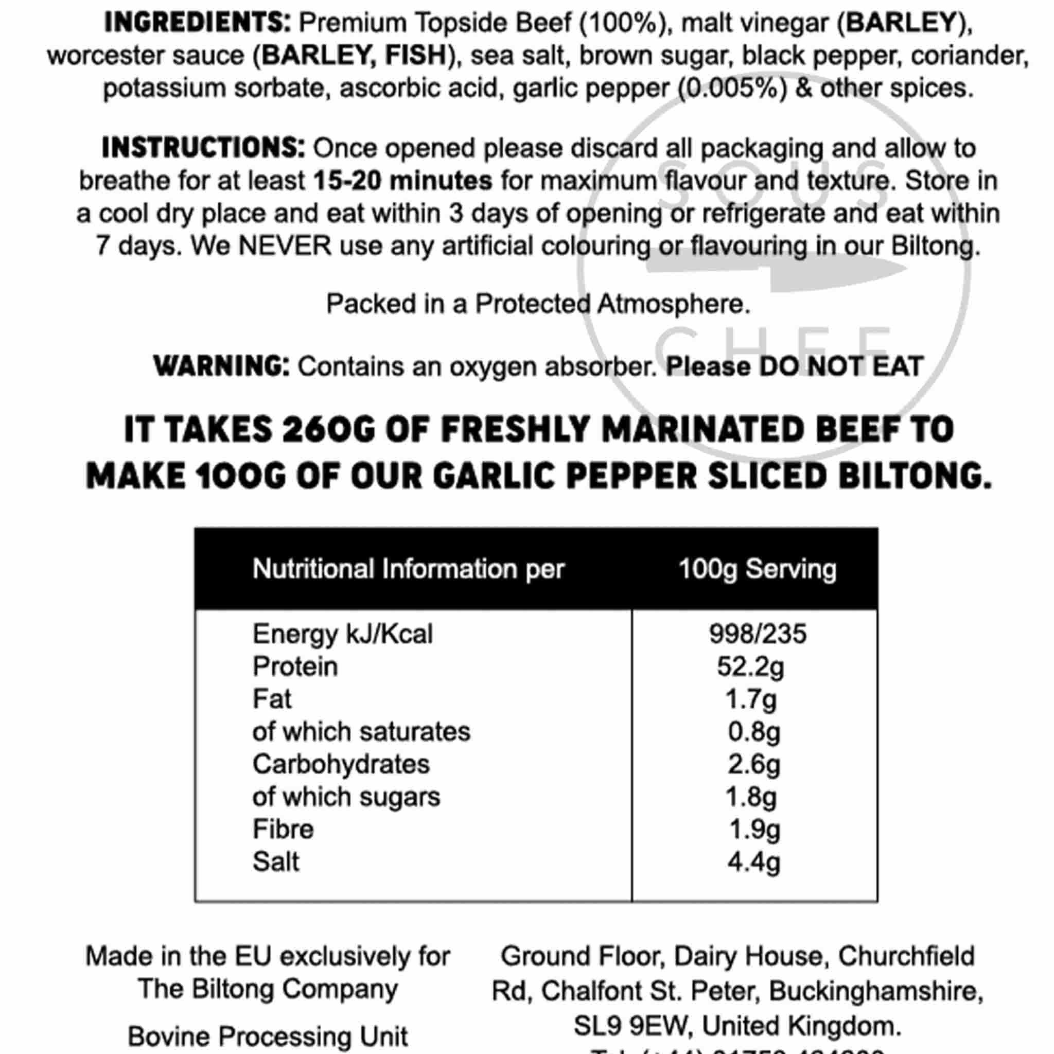 Garlic Pepper Biltong Slices, 250g
