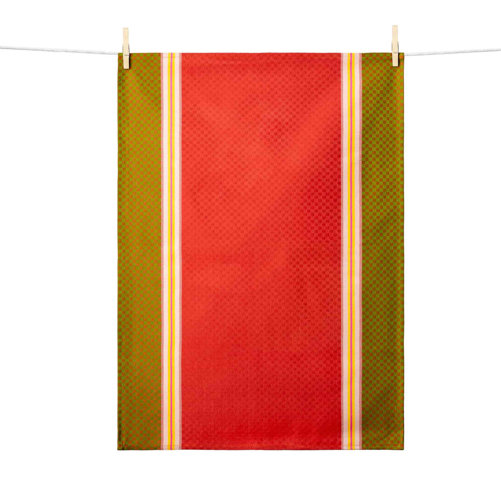 Red & Green French Jacquard Tea Towel