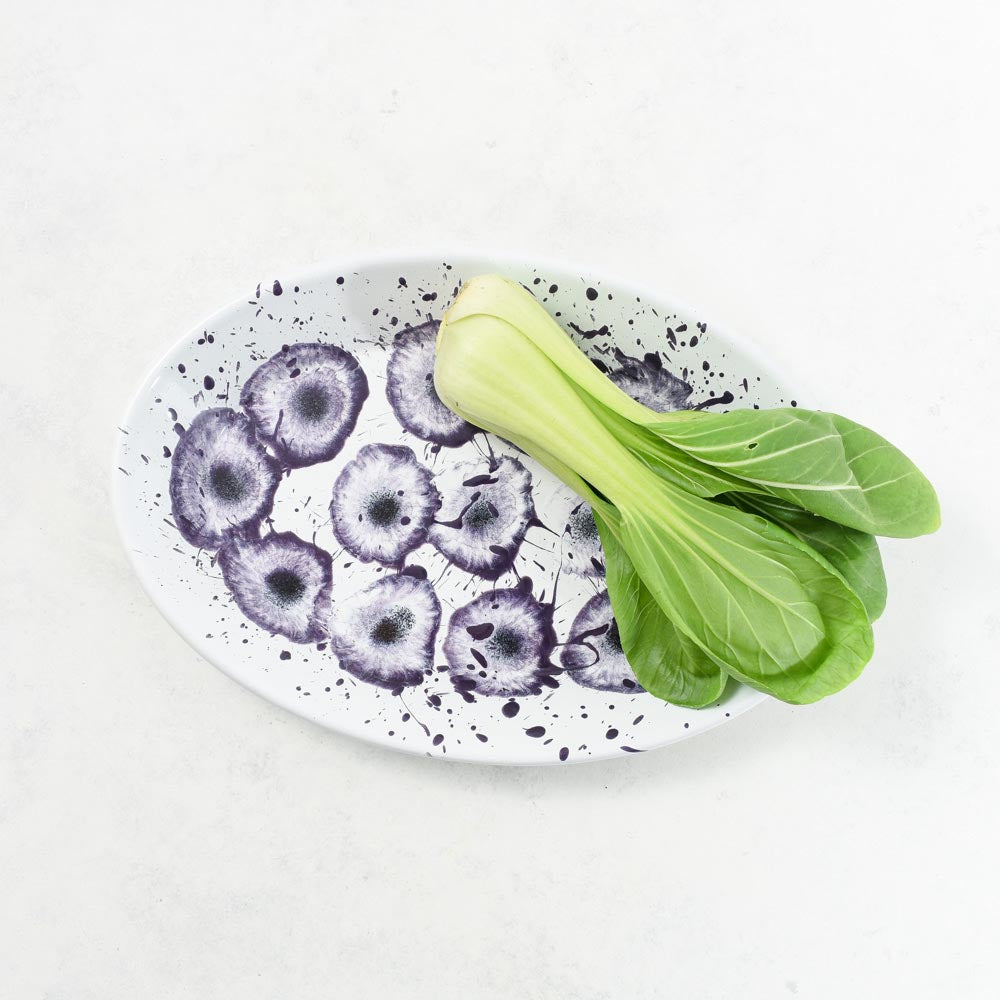 Splatter Madness Enamel Oval Serving Plate, Purple, 31cm