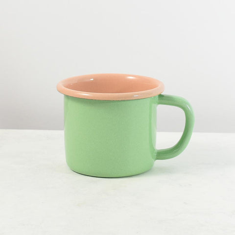 Kapka x Sous Chef Colourblock Enamel Mug, Green & Pink, 350ml