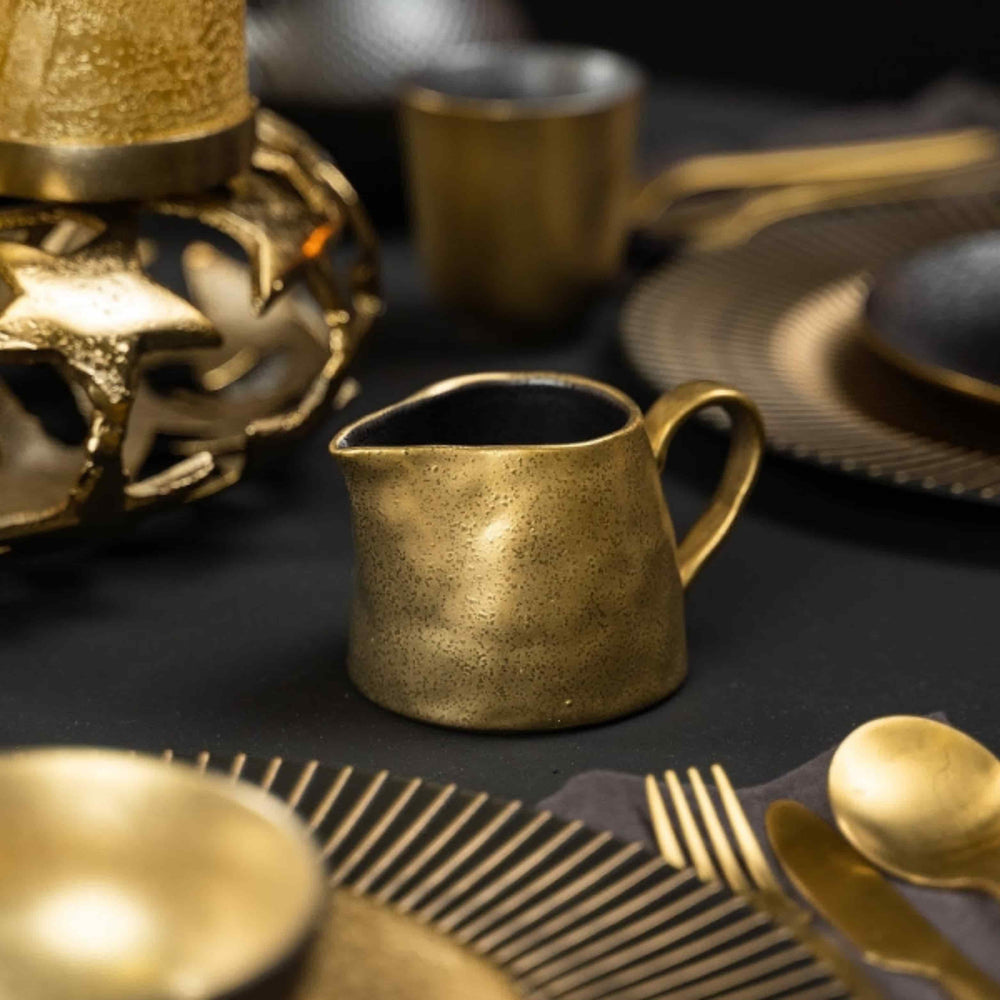 Cast Iron Black and Gold Creamer & Sugar Pot, 150m