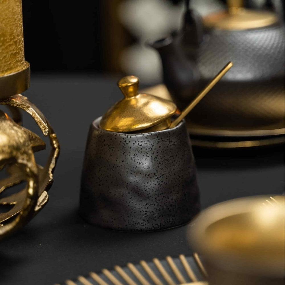 Cast Iron Black and Gold Creamer & Sugar Pot, 150m