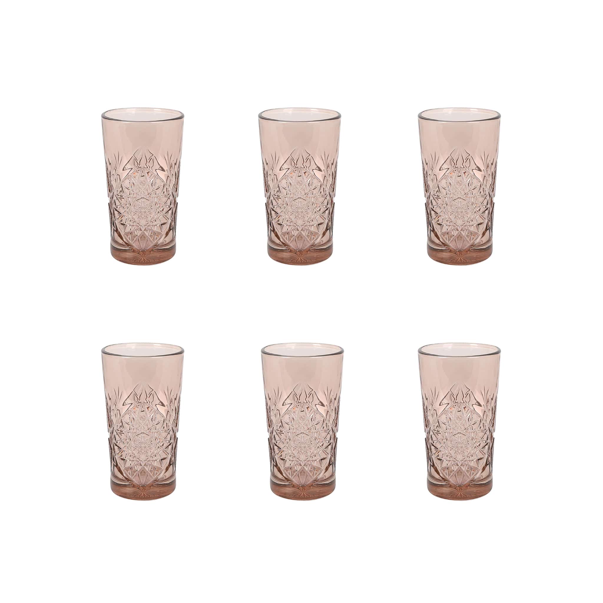 Set of 6 Pink Hobstar Highball Glasses, 350ml