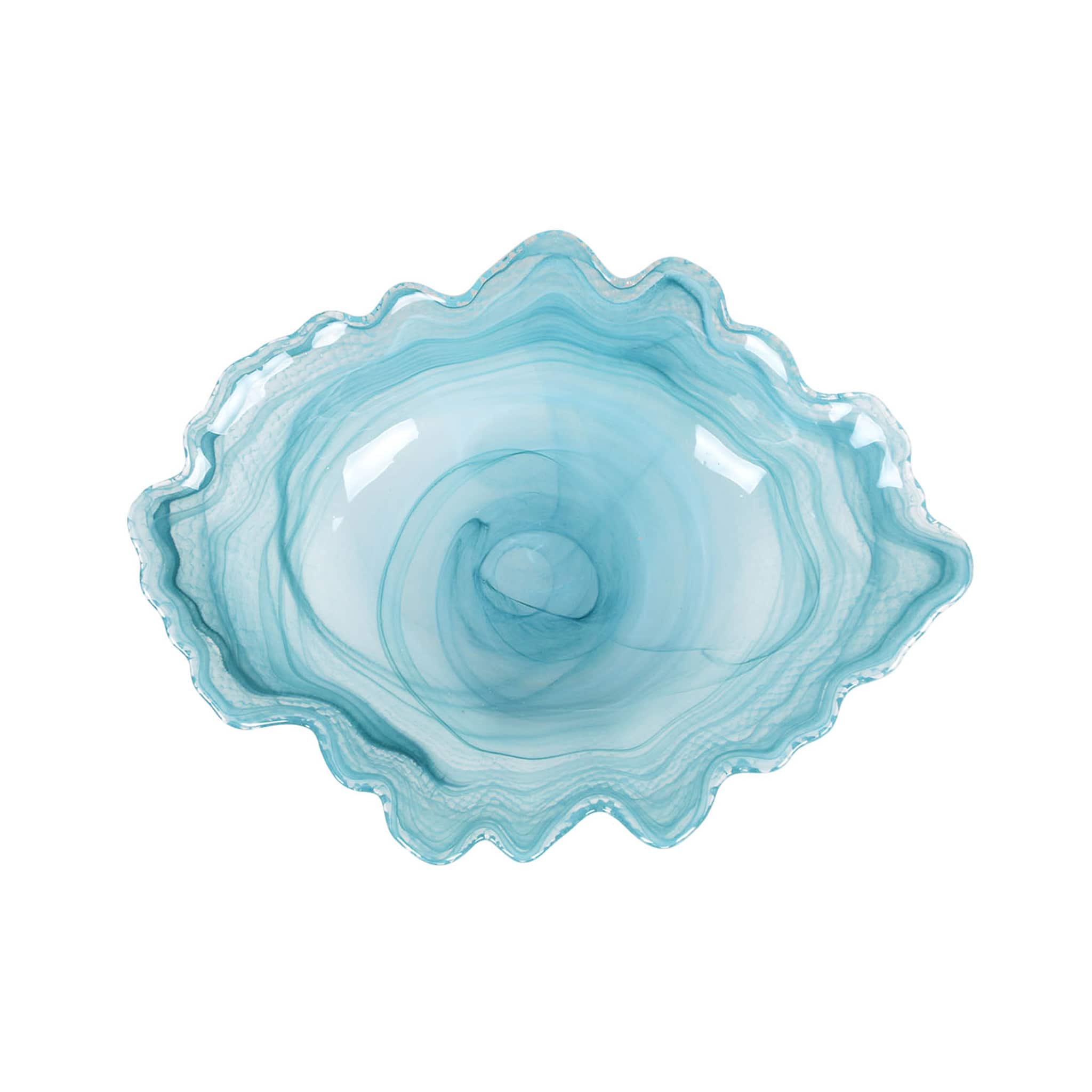 Turquoise Marble Glass Serving Bowl, 30x23cm