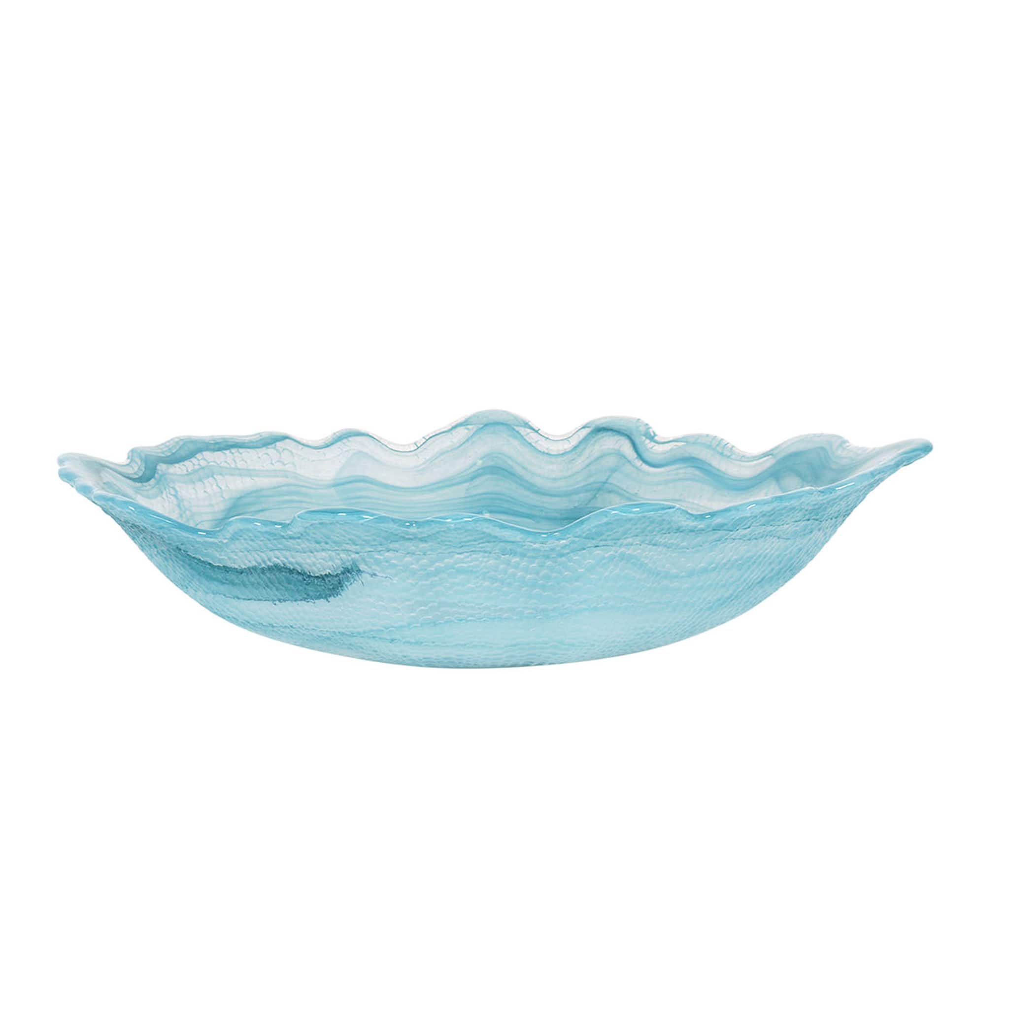 Turquoise Marble Glass Serving Bowl, 30x23cm