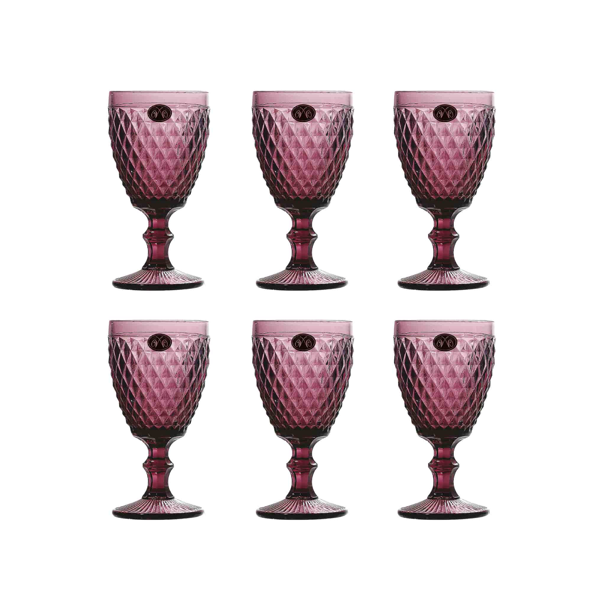 Set of 6 Purple Diamond Wine Glasses, 350ml