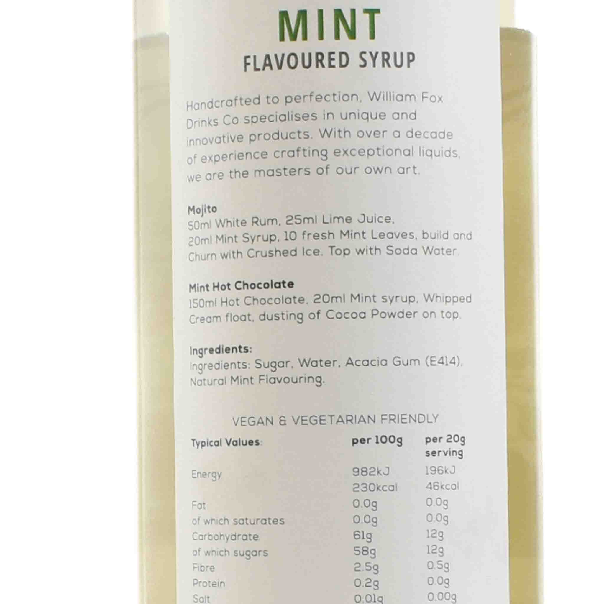 William Fox Premium Mint Syrup, 750ml