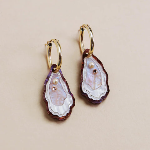 Wolf & Moon Oyster Hoop Earrings