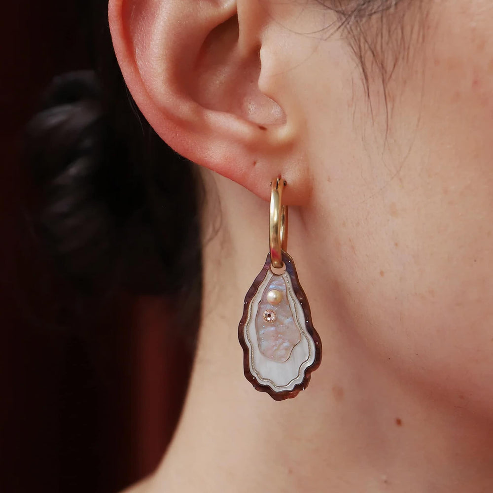 Wolf & Moon Oyster Hoop Earrings