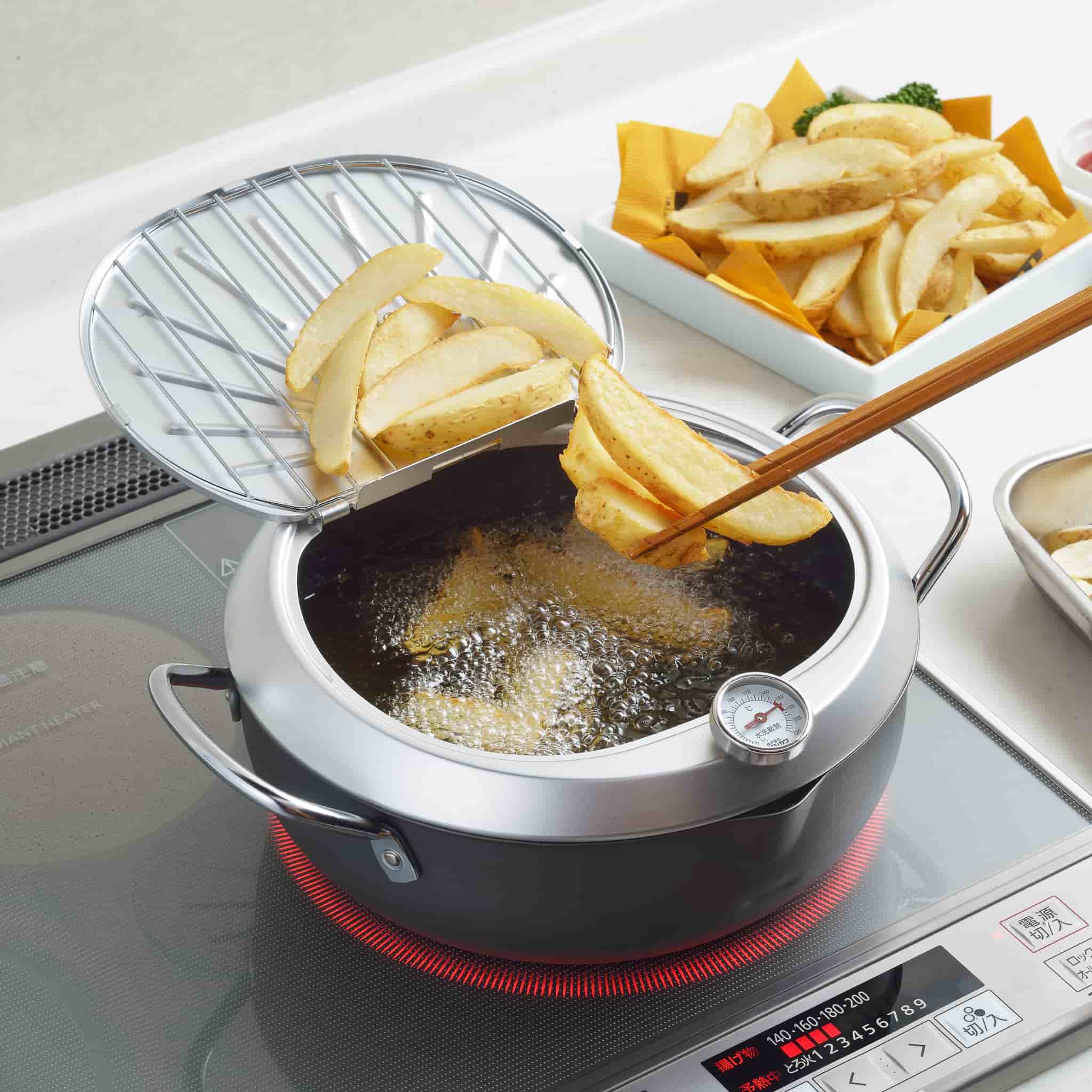 Tempura Rack Japanese Tempura Frying Pot with Temperature Probe & Drip Rack, 20cm ...