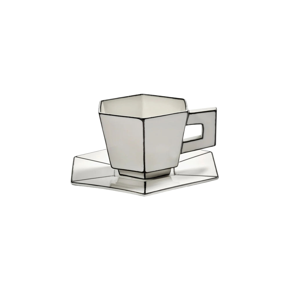 Serax Carte Blanche White & Black Ceramic Cappucino Cup & Saucer, 220ml