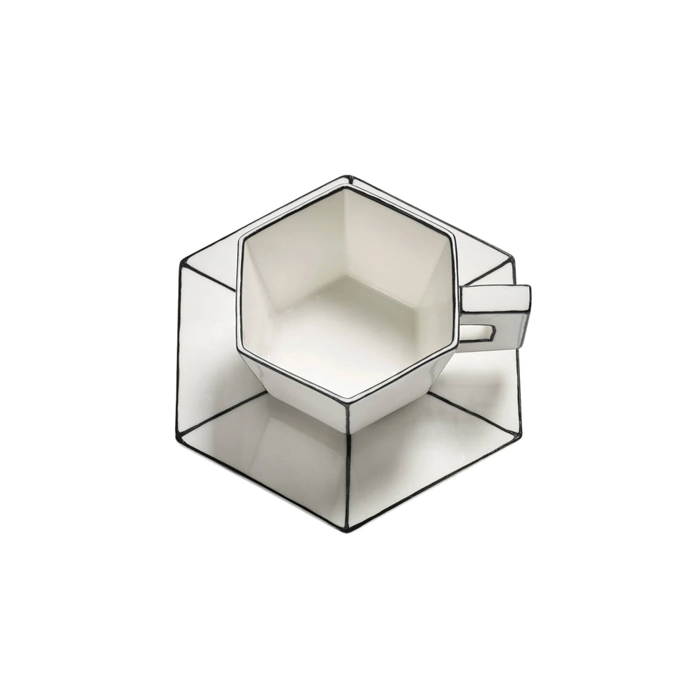 Serax Carte Blanche White & Black Ceramic Cappucino Cup & Saucer, 220ml