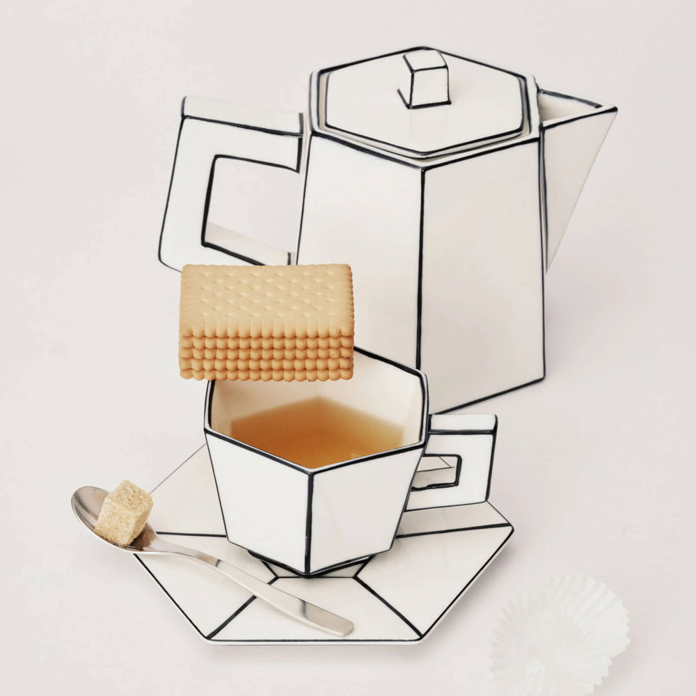 Serax Carte Blanche White & Black Ceramic Cappucino Cup & Saucer, 220ml