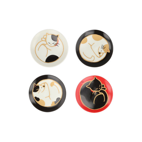 Set of 4 Sleeping Cat Side Plates, 9cm