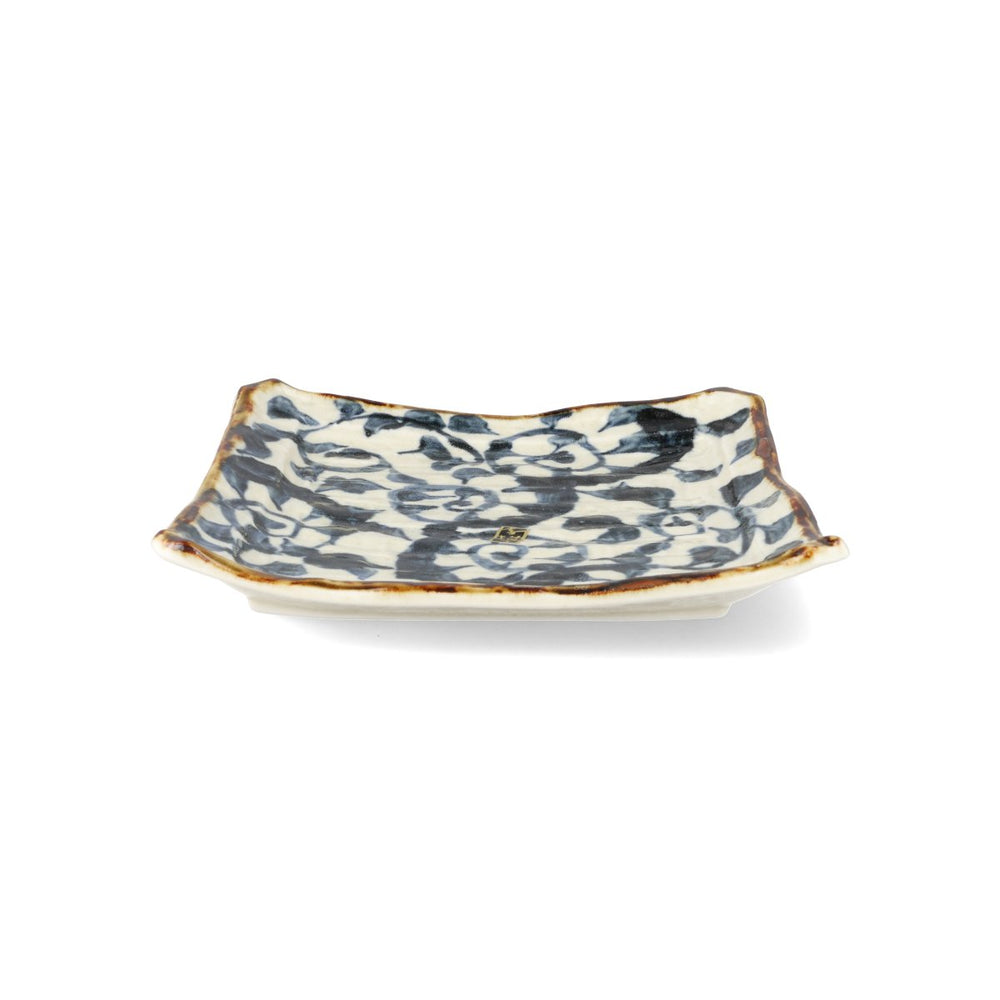 Hand Painted Karakusa Square Plate, 22cm