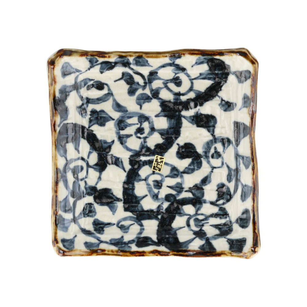 Hand Painted Karakusa Square Plate, 22cm