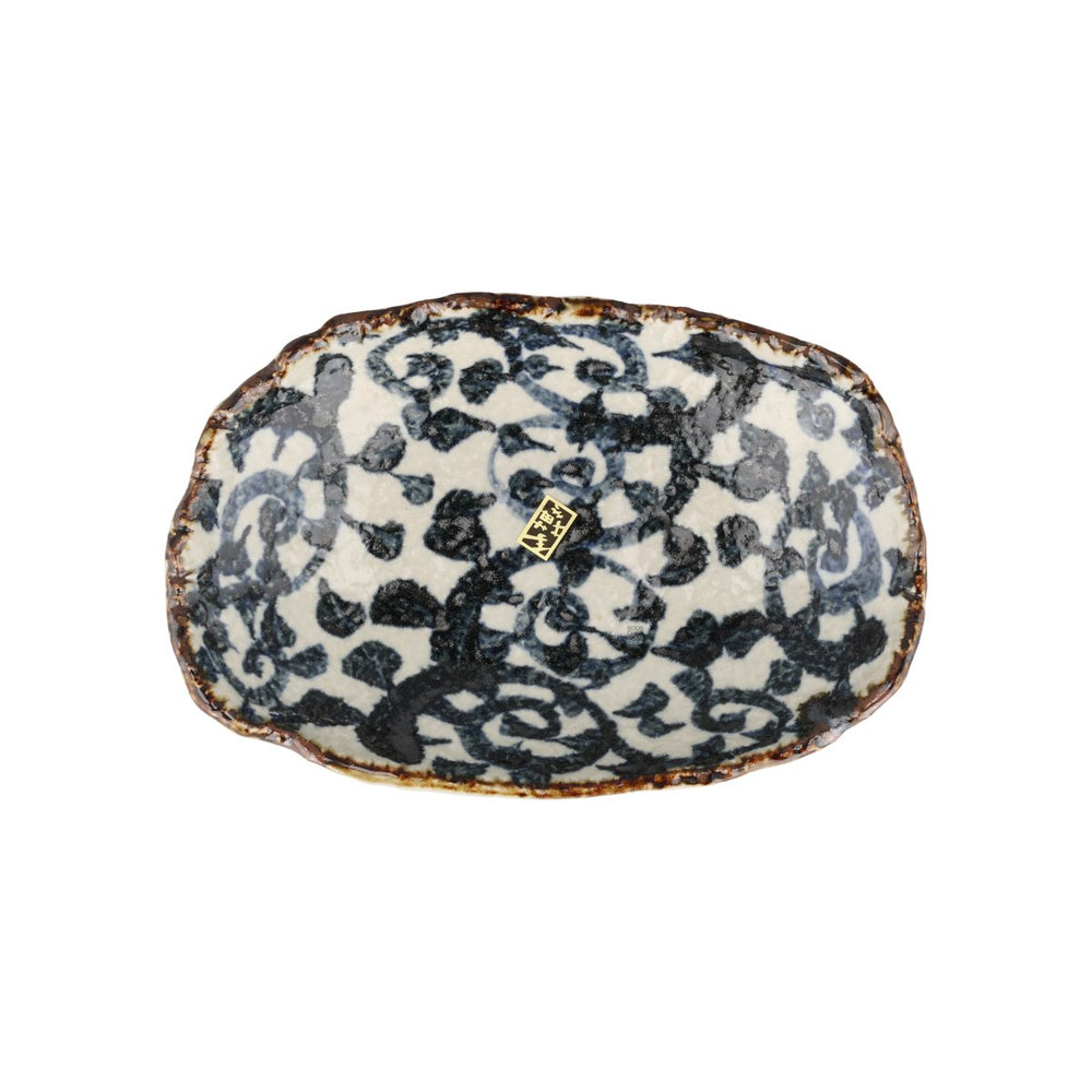 Hand Painted Karakusa Oval Plate, 22cm