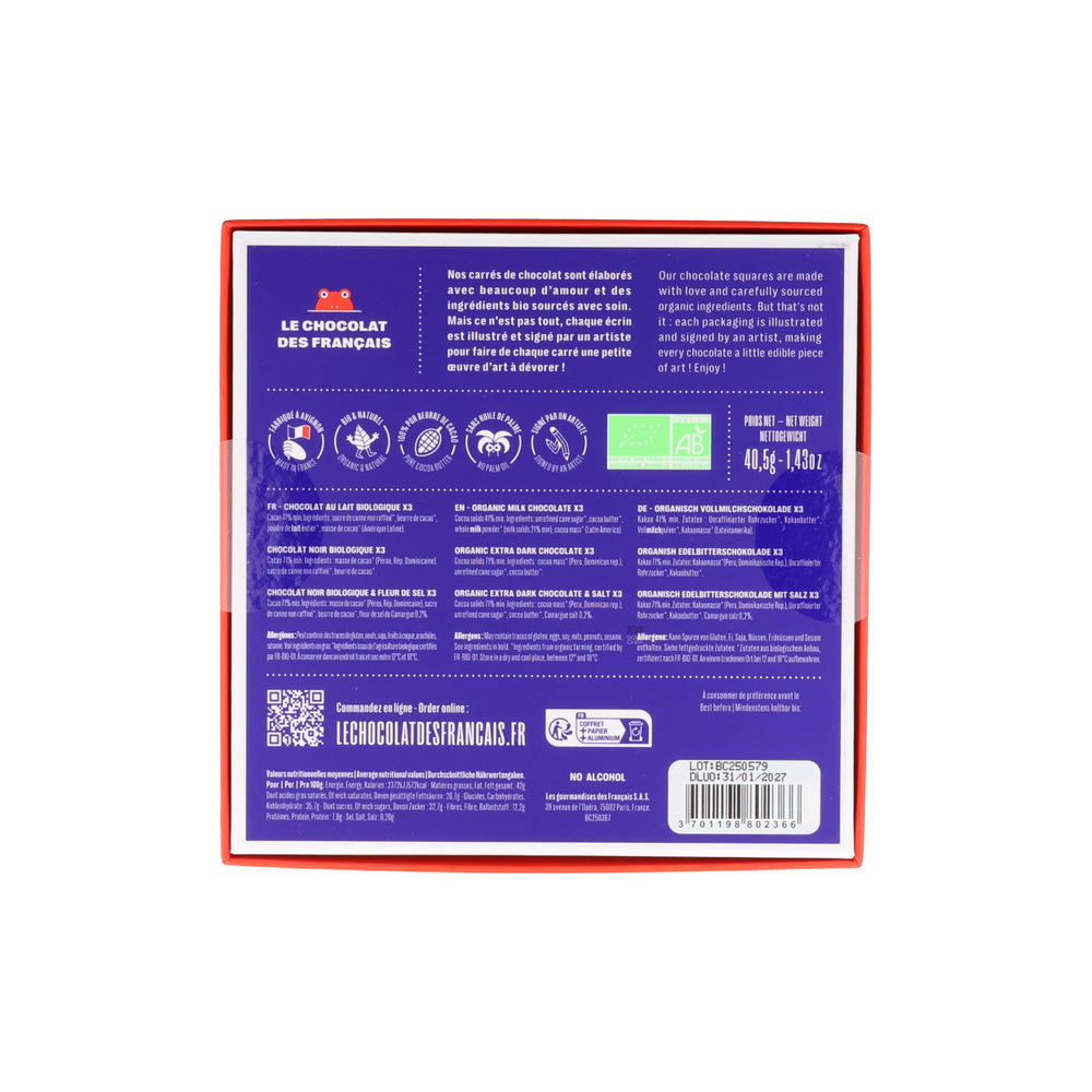 Le Chocolat des Francais 9 Piece Animal Design Organic Chocolate Squares, 45g