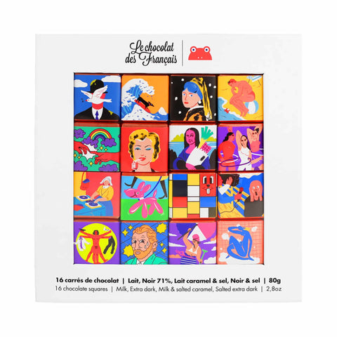 Le Chocolat des Francais 16 Piece Art Design Organic Chocolate Squares, 80g