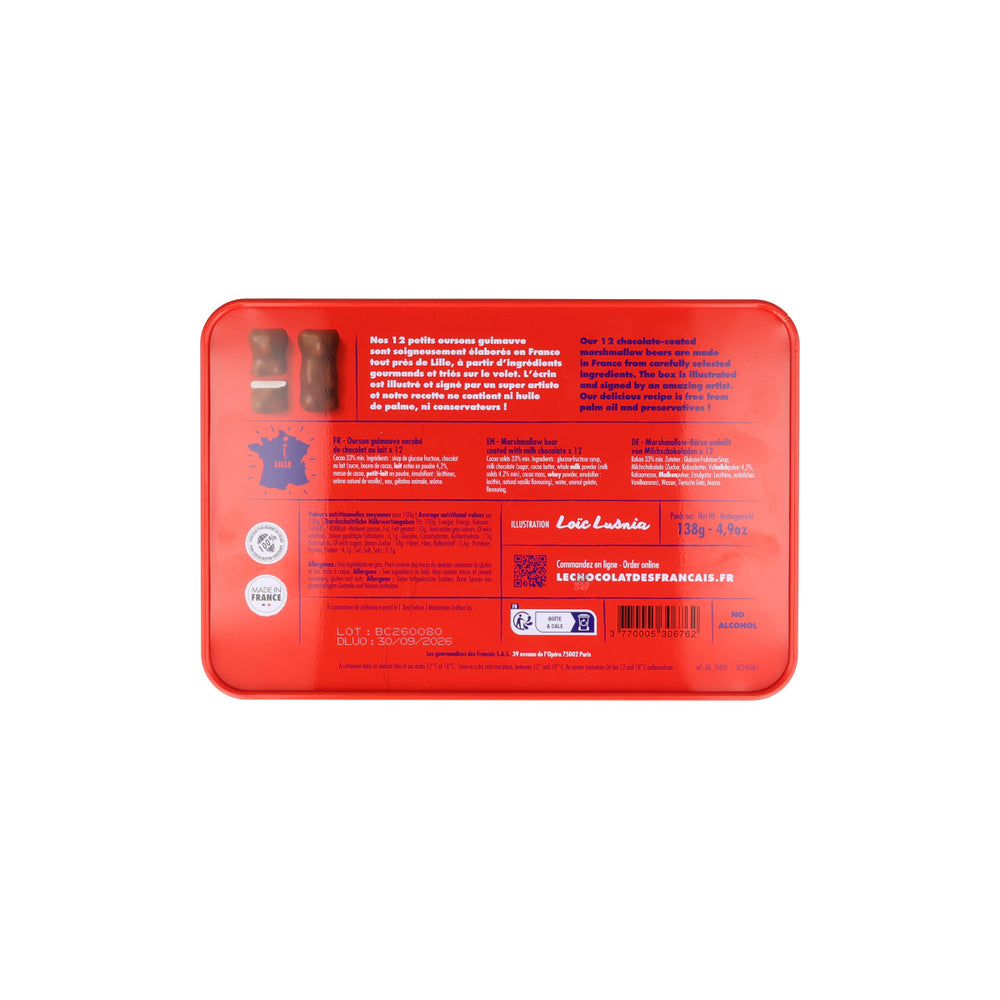 Le Chocolat des Francais Set of 12 Milk Chocolate Covered Marshmallow Bears, 138g