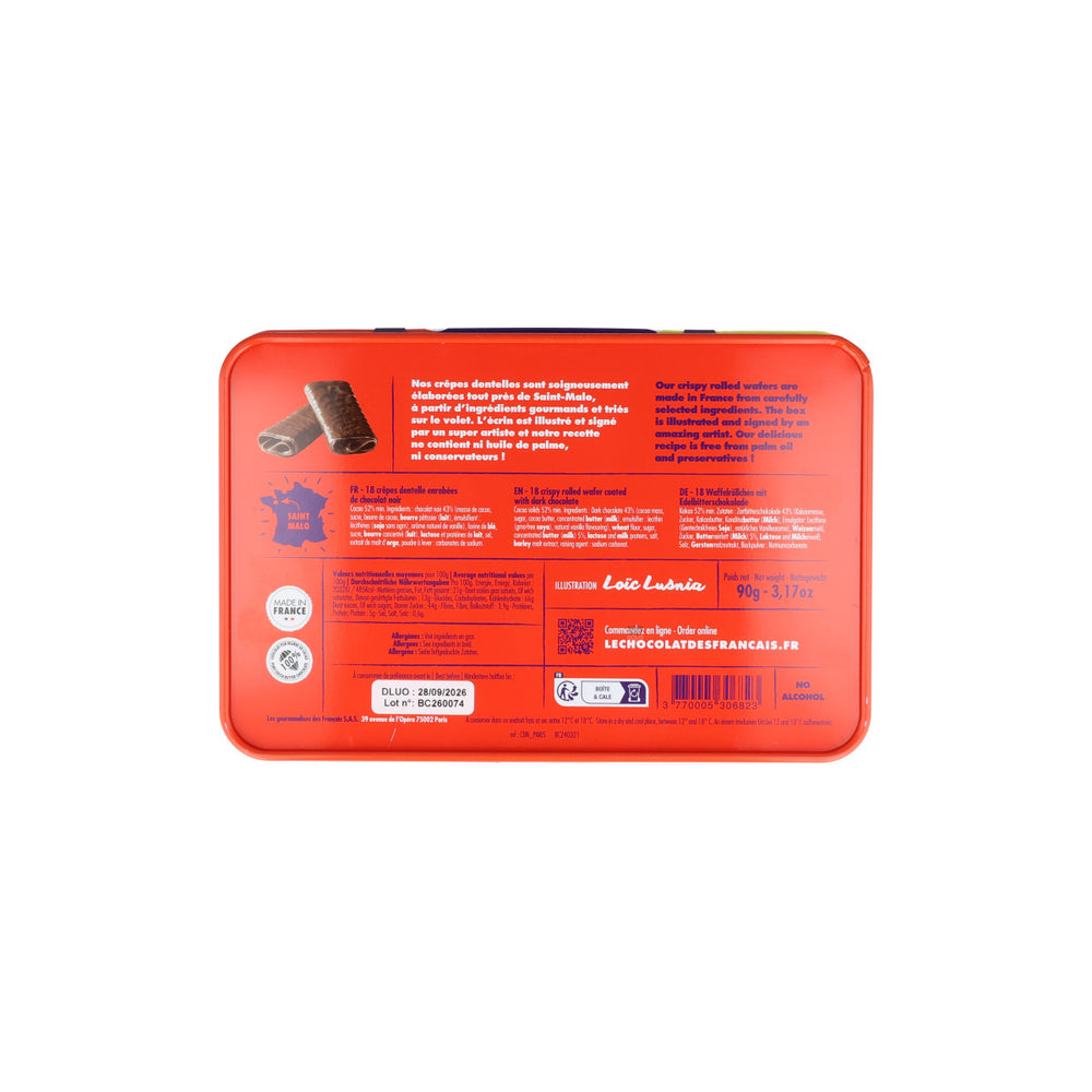 Le Chocolat des Francais Dark Chocolate Covered Crispy Wafers in Gift Tin, 90g