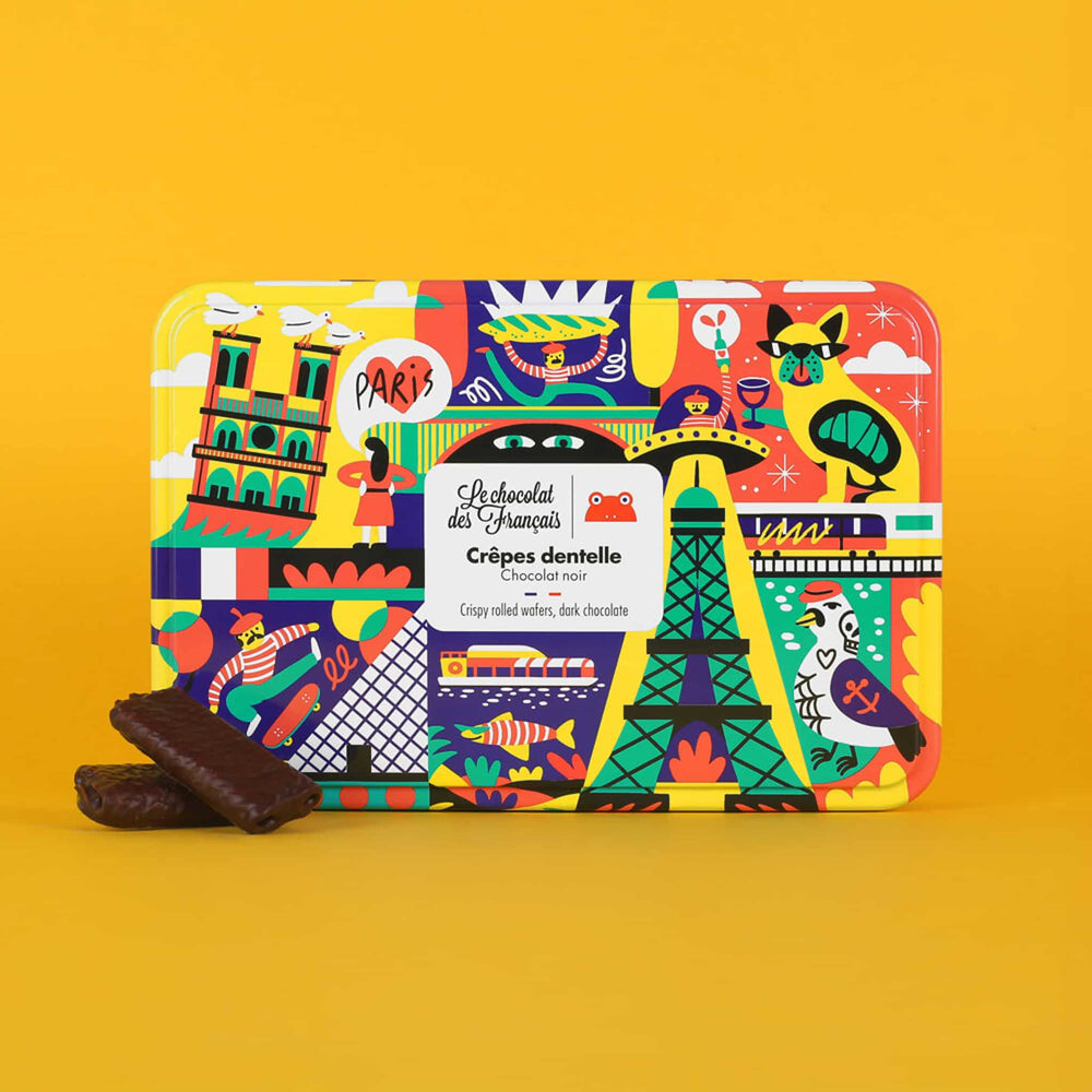 Le Chocolat des Francais Dark Chocolate Covered Crispy Wafers in Gift Tin, 90g