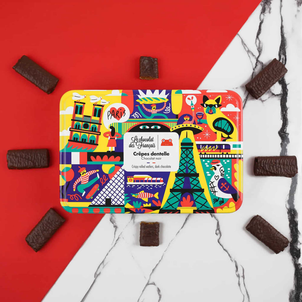 Le Chocolat des Francais Dark Chocolate Covered Crispy Wafers in Gift Tin, 90g