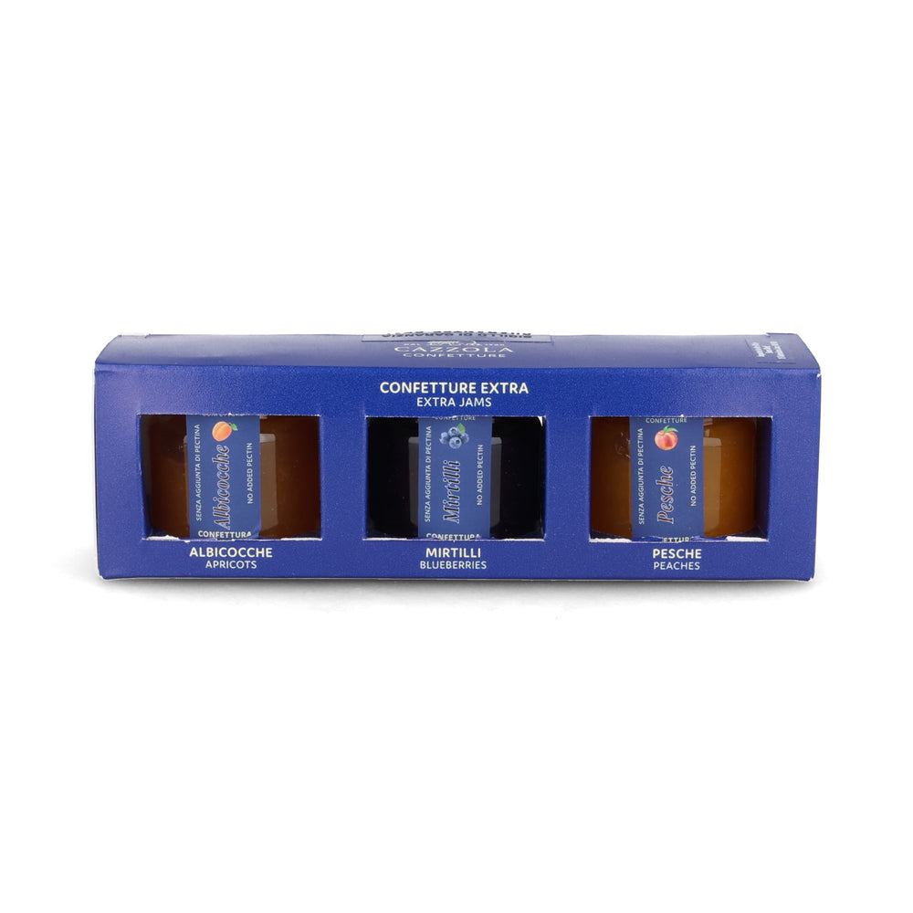 Apicoltura Cazzola Apricot, Blueberry & Peach Jam Trio, 3 x 40g