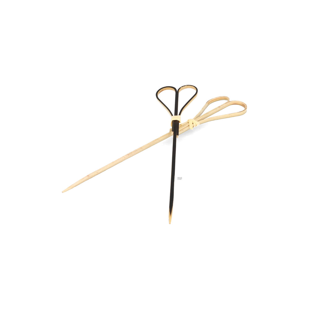 Set of 100 Black Looped Heart Bamboo Skewers, 15cm