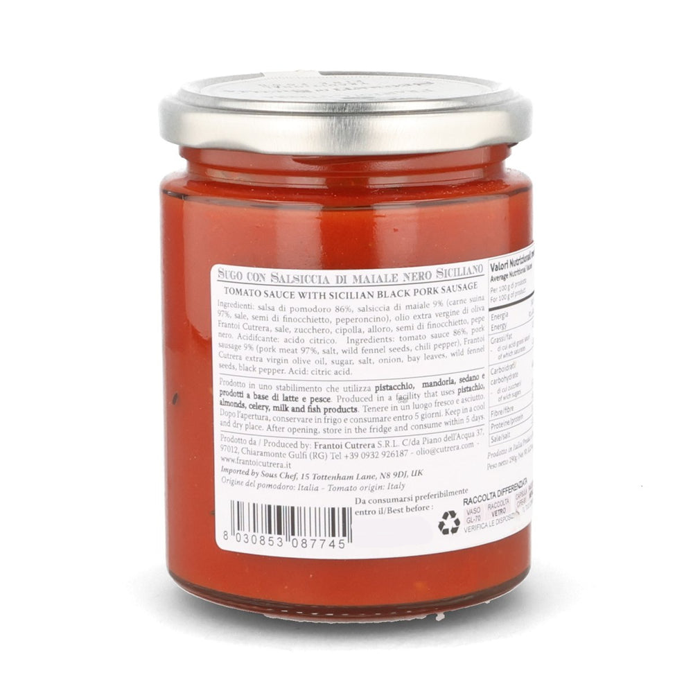 Frantoi Cutrera Tomato Sauce with Sicilian Black Pork Sausage, 290g