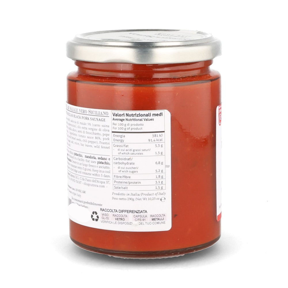Frantoi Cutrera Tomato Sauce with Sicilian Black Pork Sausage, 290g