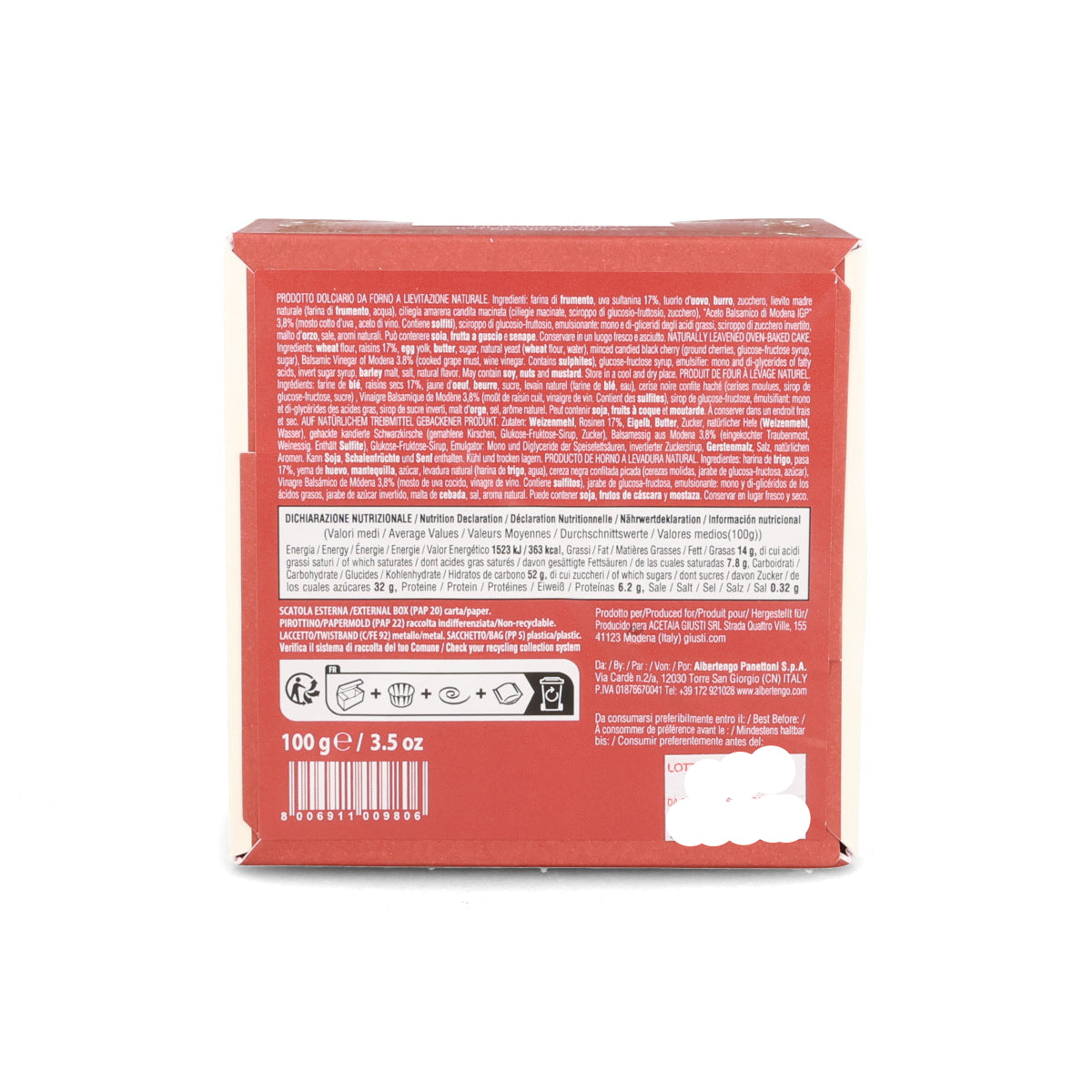 Giusti 3 Gold Medal PGI Balsamic Panettone, 100g