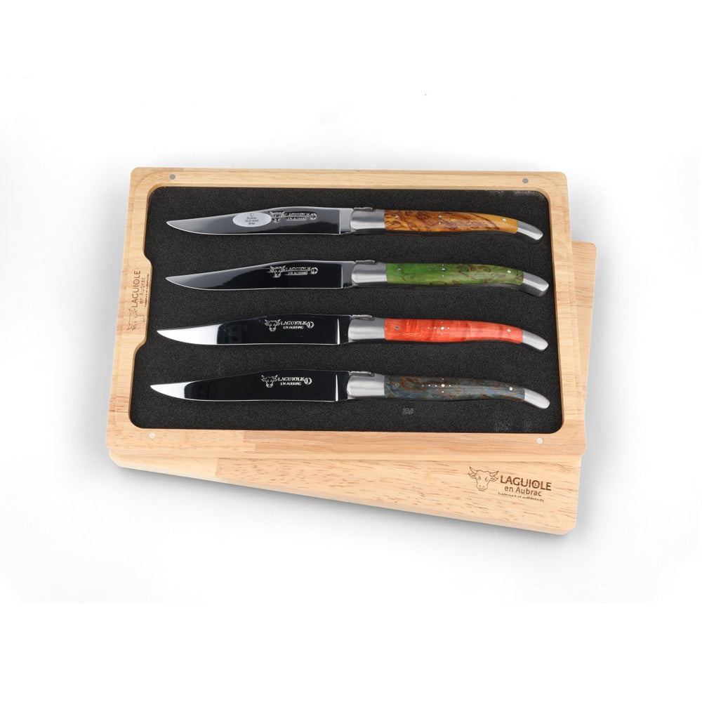 Laguiole en Aubrac Set of 4 Steak Knives, Coloured Birch