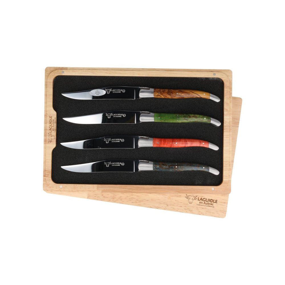 Laguiole en Aubrac Set of 4 Steak Knives, Coloured Birch