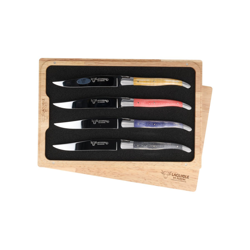 Laguiole en Aubrac Set of 4 Steak Knives, Wavy Maple
