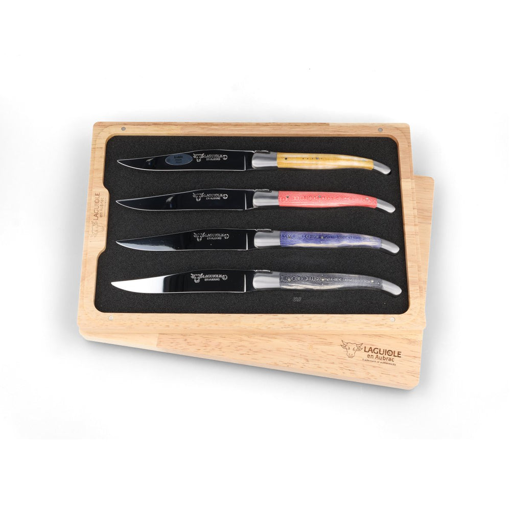 Laguiole en Aubrac Set of 4 Steak Knives, Wavy Maple