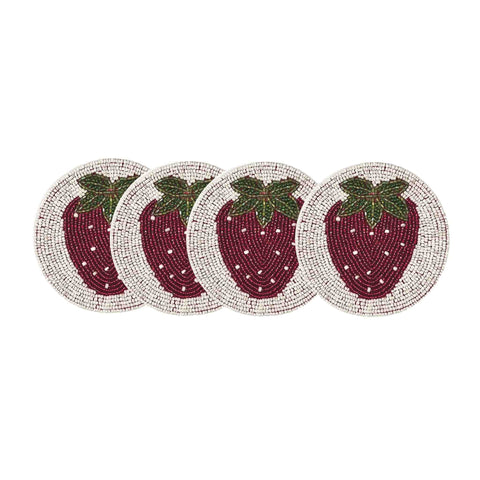 Set of 4 Beaded Strawberry Coasters