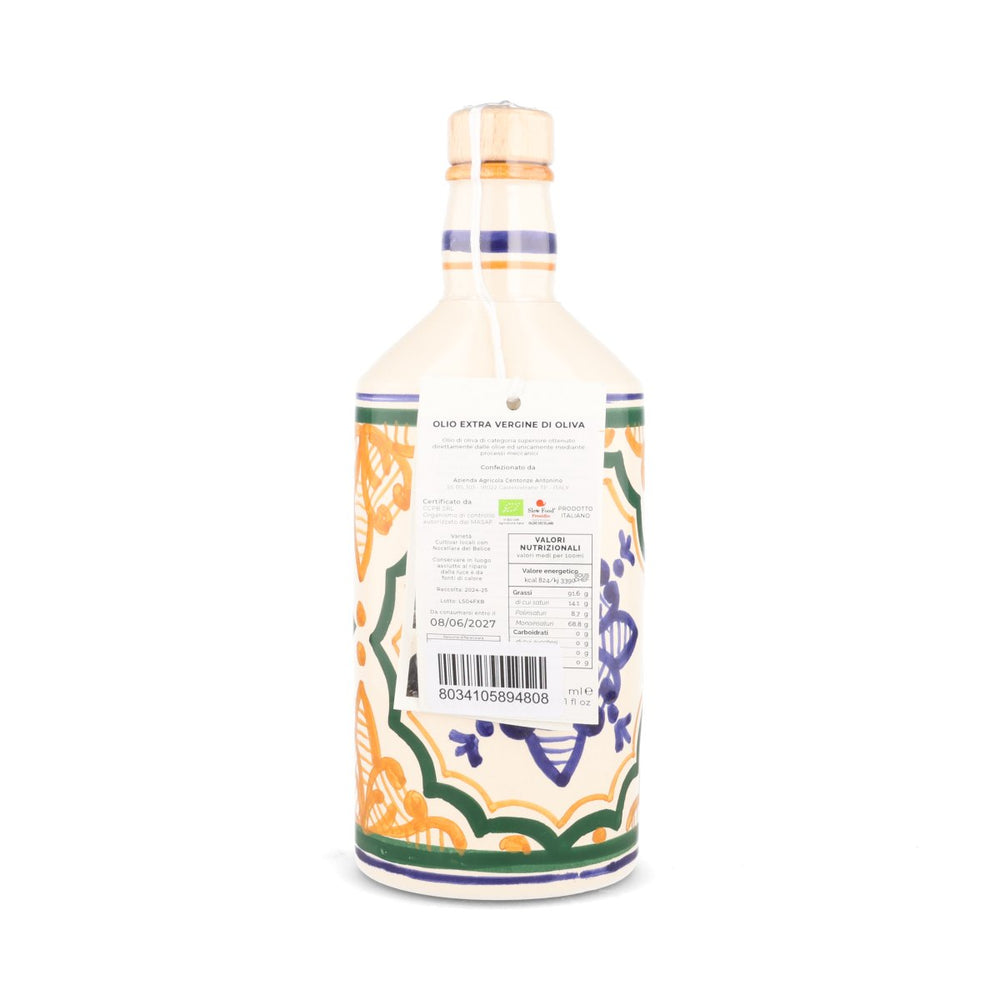 Centonze Barocco Organic Extra Virgin Olive Oil in Blue Flower Bottle, 500ml