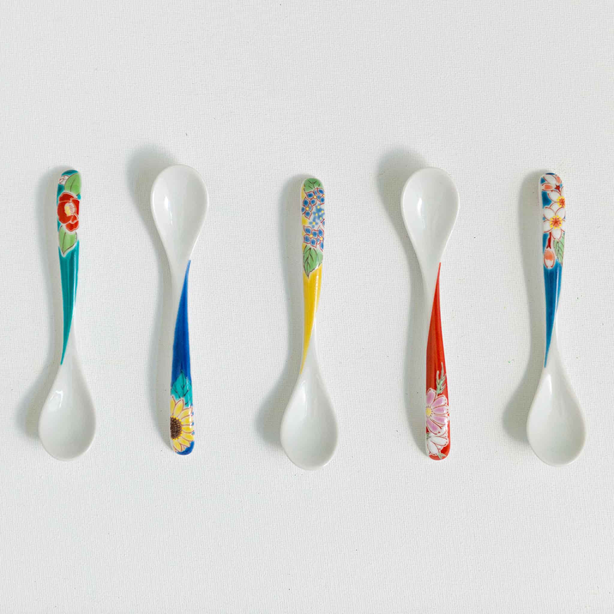 Seikou Porcelain Assorted Floral Tea Spoons, Set of 5