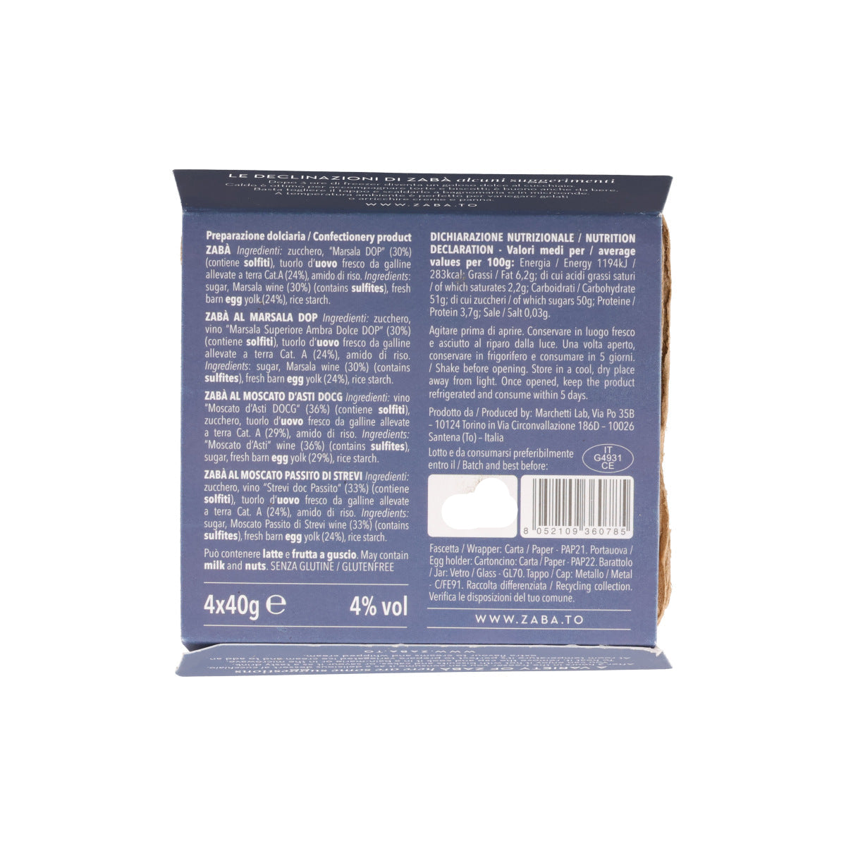 Zaba Italian Zabaione Mini Gift Selection in Egg Carton, 4 x 40g