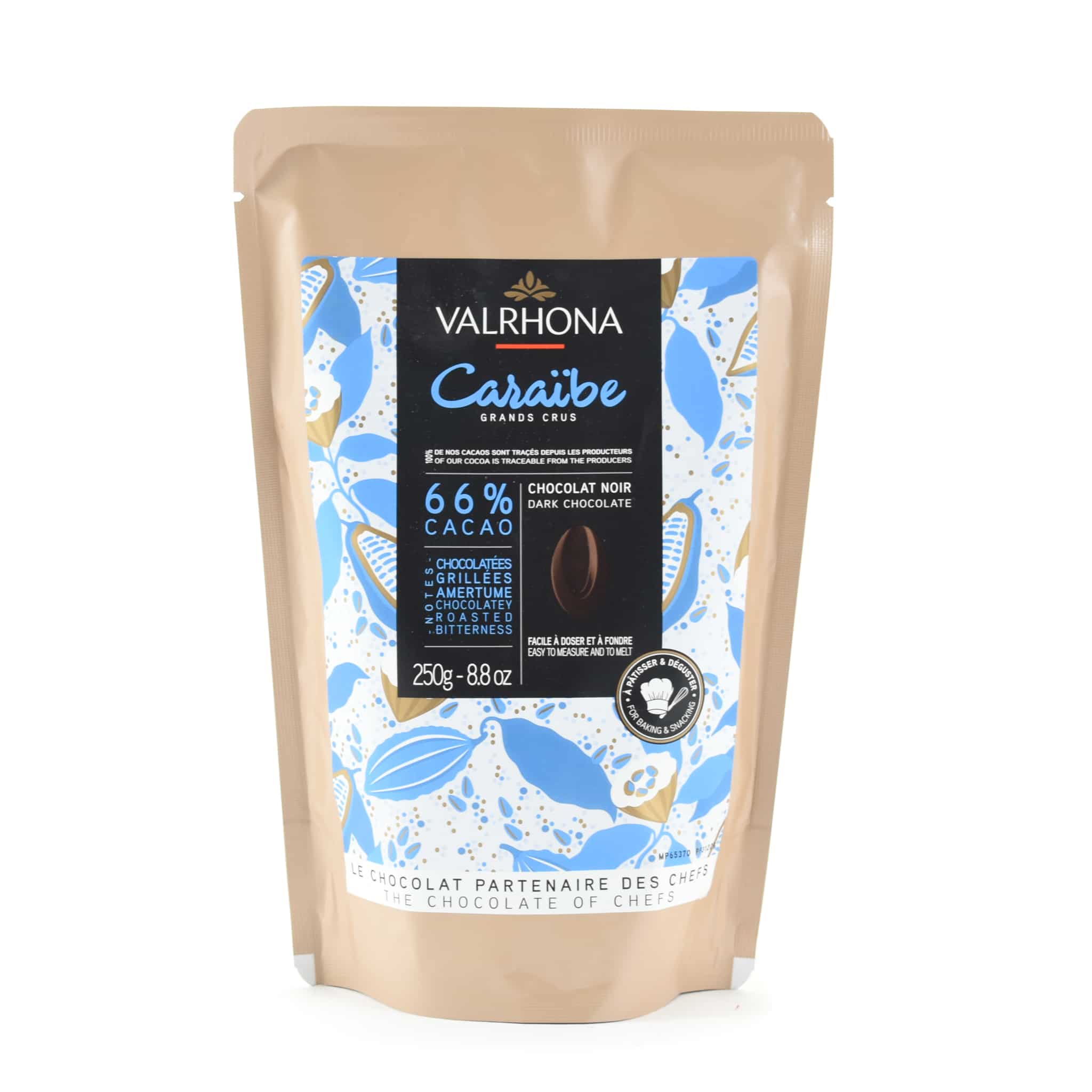 VALRHONA Caraïbe 66% ダークチョコレート 1kg 2袋 Valrhona Caraibe 66% Dark Chocolate Chips | Buy online at Sous Chef UK