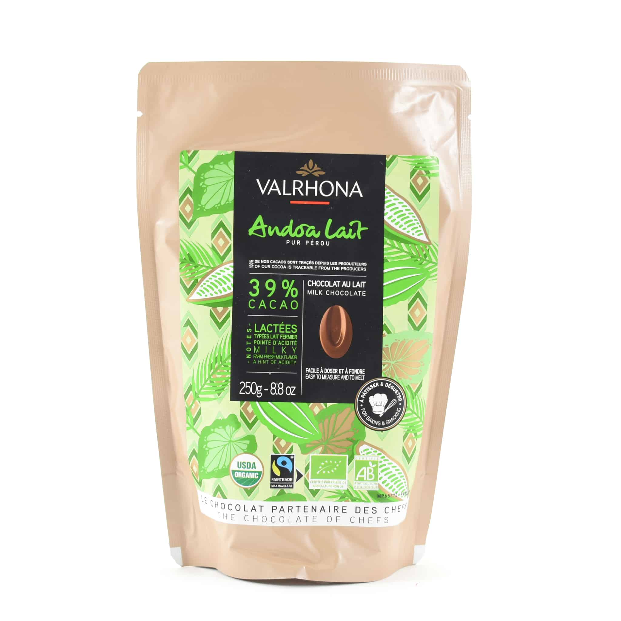 Valrhona Andoa 39% Organic Milk Chocolate Chips 250g