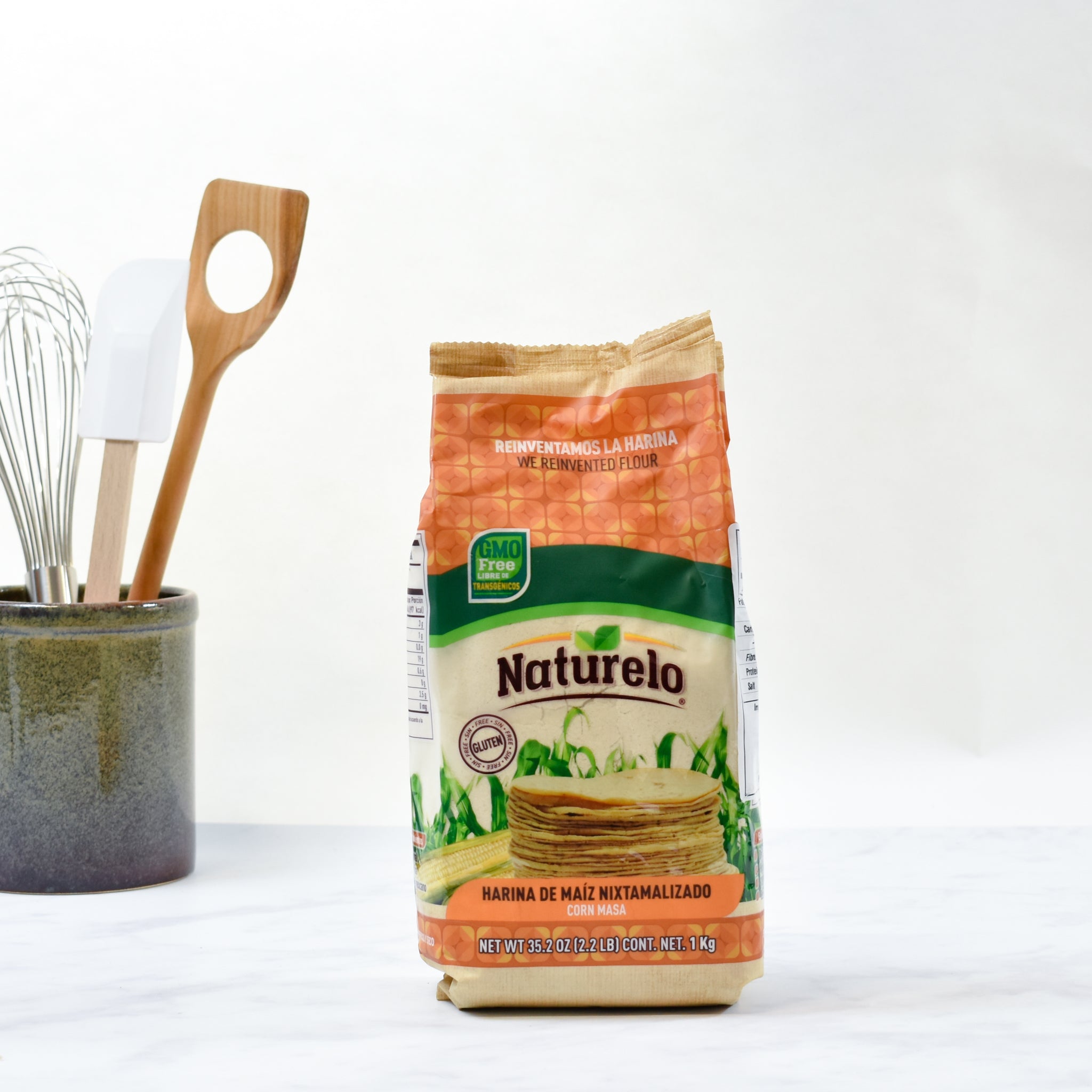 Naturelo White Masa Harina Ingredients Flour Grains & Seeds lifestyle packaging shot
