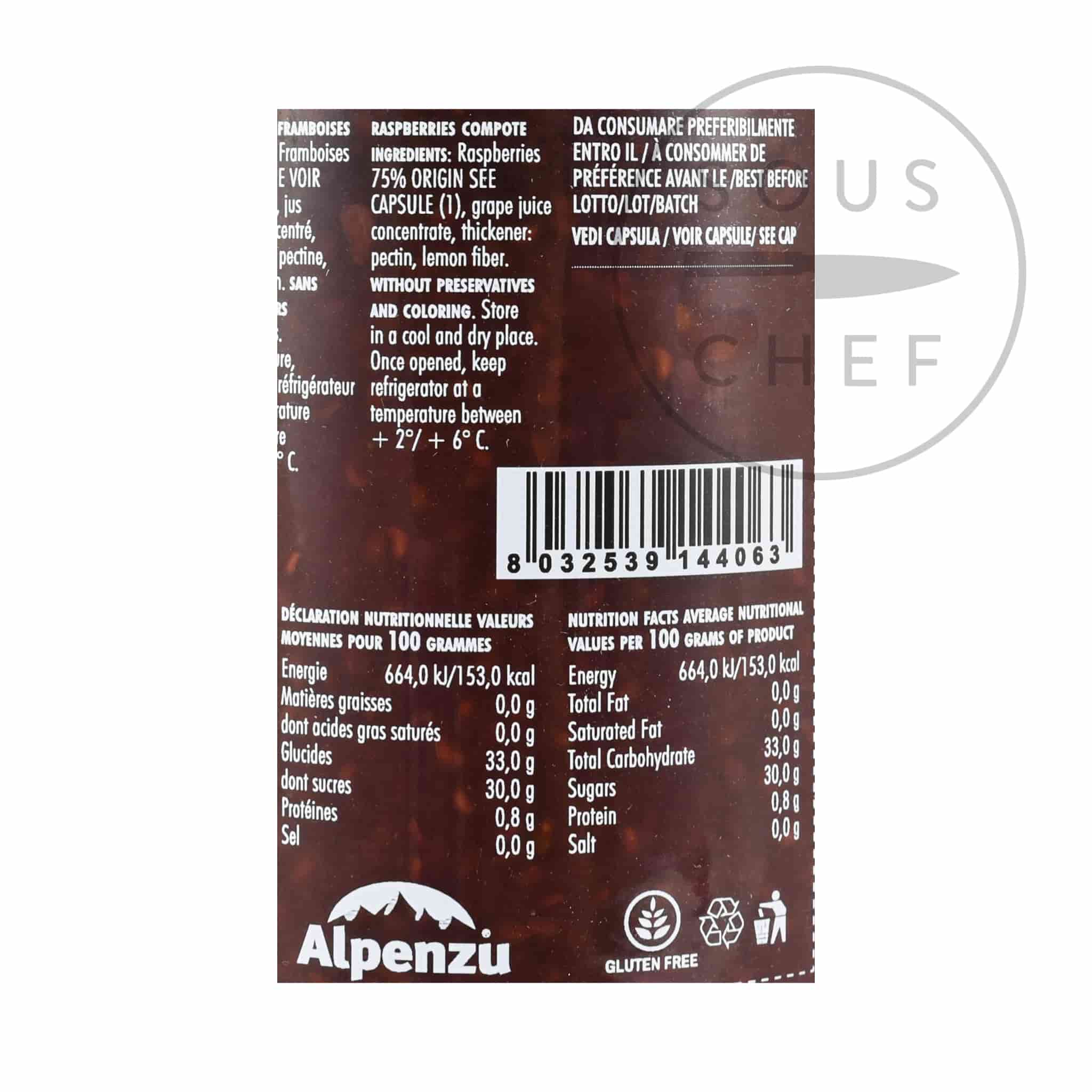 Alpenzu Raspberry Preserve 100% Fruit Jam 350g