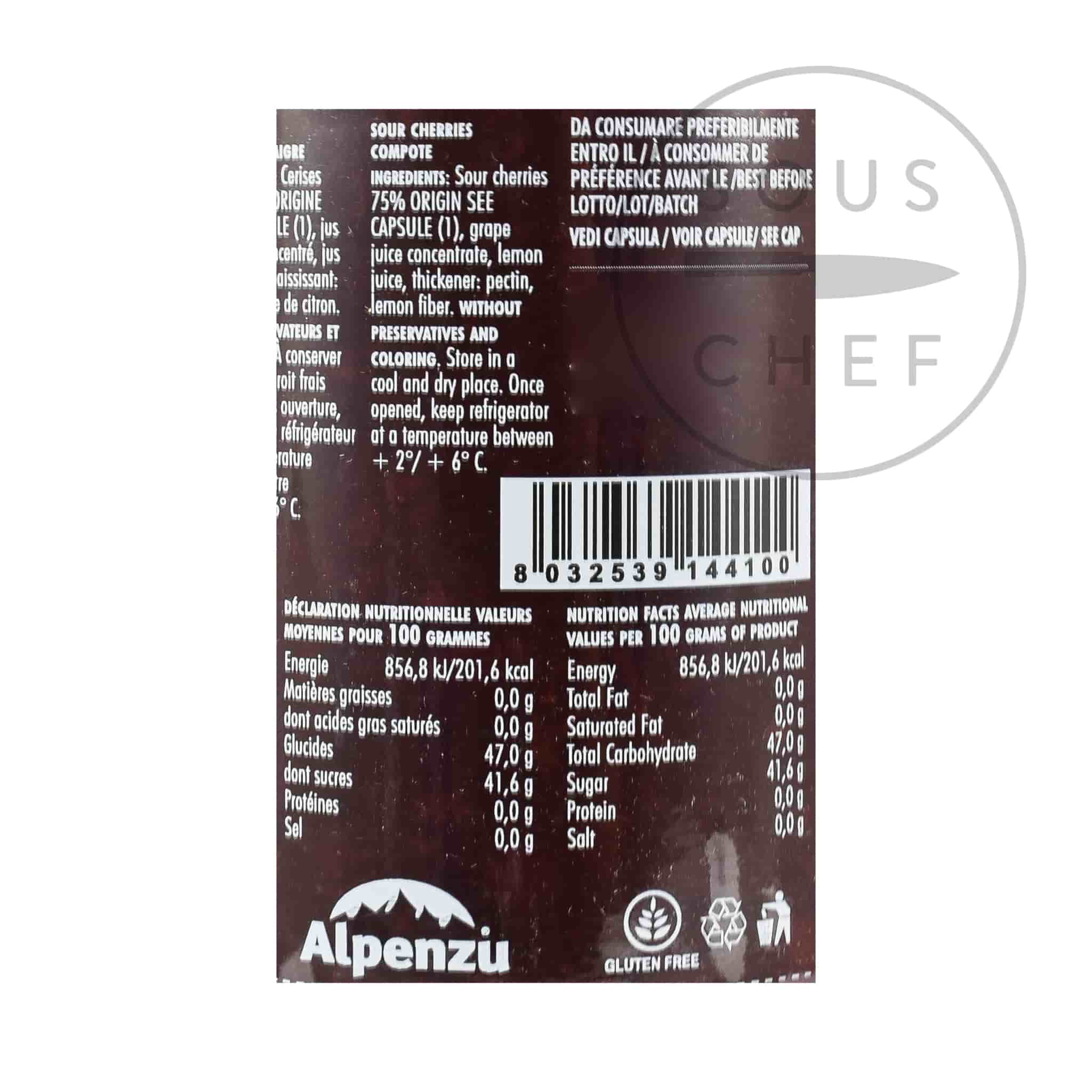 Alpenzu Sour Cherry Preserve 100% Fruit Jam 350g