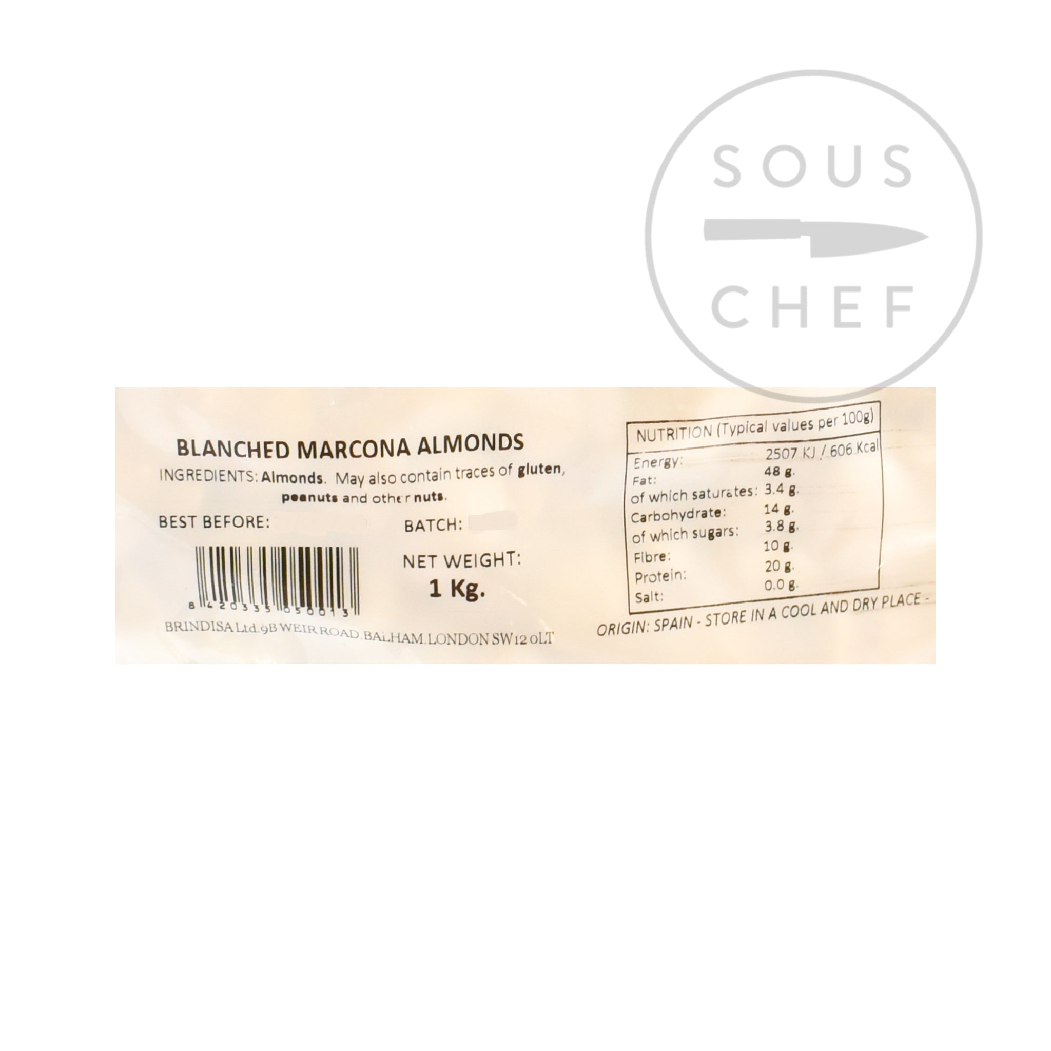 Blanched, Skinless Marcona Almonds 1kg Snacks & Confectionery Spanish Food & Ingredients Nutritional Information