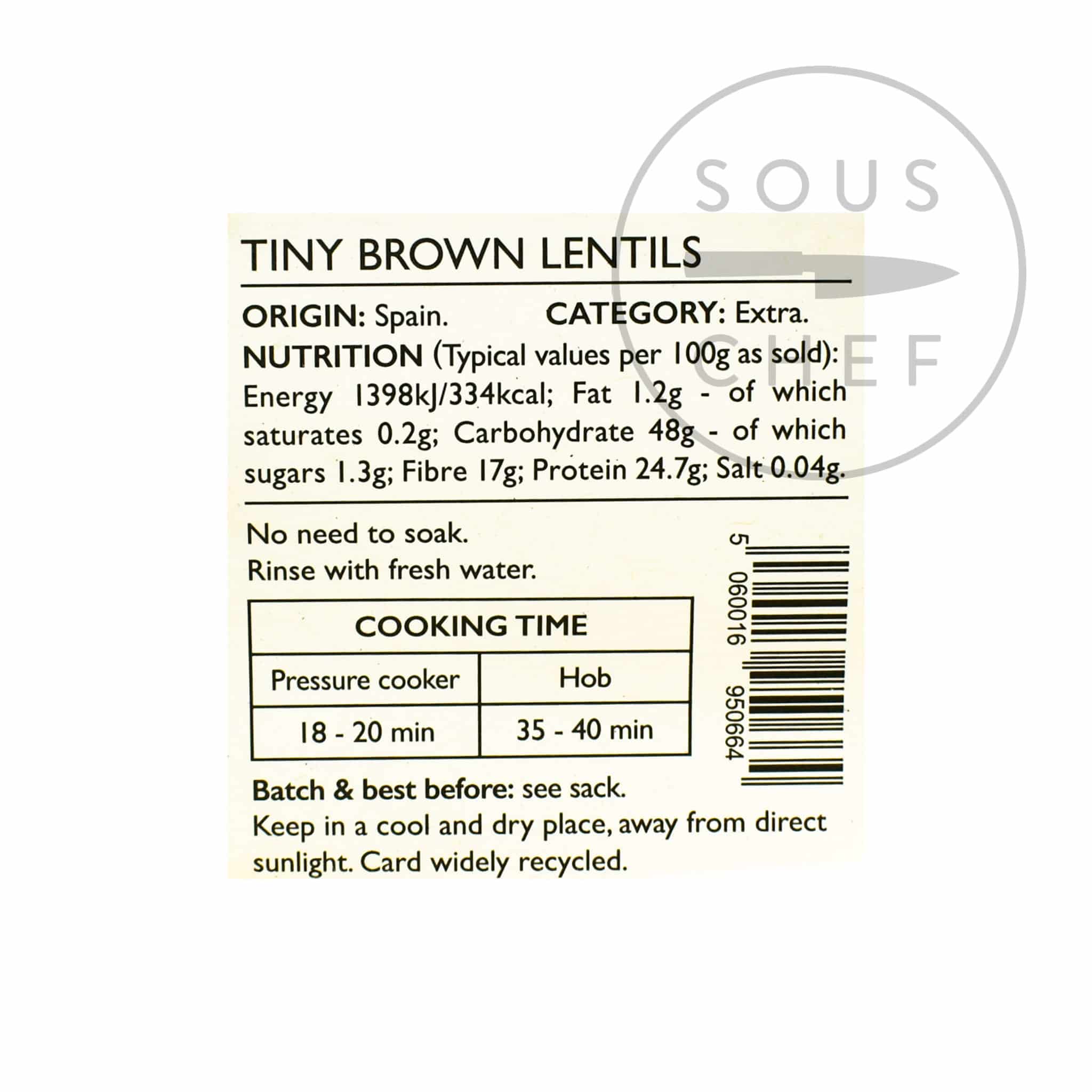 Brindisa Epic Pardina Lentils in Cloth Sack 500g nutrition