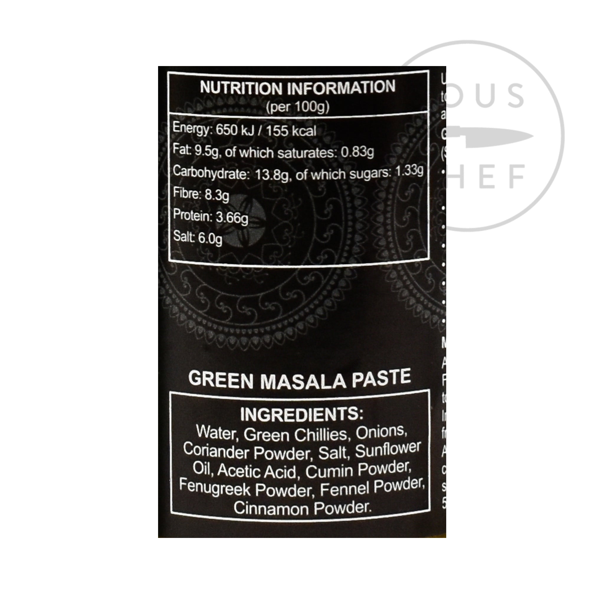 Ferns' Green Masala Paste 380g nutritional information ingredients